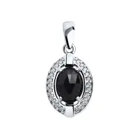 Подвеска из серебра с чёрным агатом и фианитами