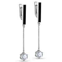 Серьги из серебра с эмалью и фианитами «Точка-тире» Серьги из серебра с эмалью и фианитами «Точка-тире»