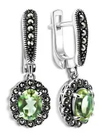 Серебряные серьги ALEXANDRE VASSILIEV с зеленым аметистом и марказитами Swarovski