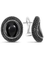 Серебряные серьги с черным ониксом и шпинелью Серебряные серьги с черным ониксом и шпинелью