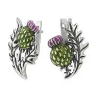 Серьги из серебра «Чертополох» с эмалью