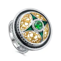 Кольцо из серебра с эмалью и фианитами