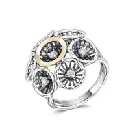 Серебряное кольцо с фианитами и золотом