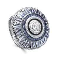 Кольцо из серебра с эмалью и фианитами