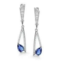 Серебряные серьги с сапфиром и фианитами