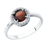 Серебряное кольцо с гранатом и фианитами