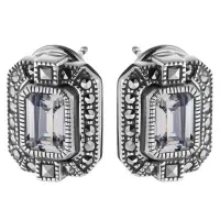 Серебряные серьги с фианитами и марказитами Swarovski