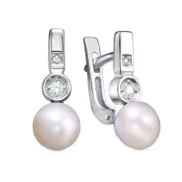 Серьги из серебра с жемчугом и фианитами