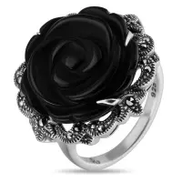 Серебряное кольцо с черным ониксом и марказитами Swarovski