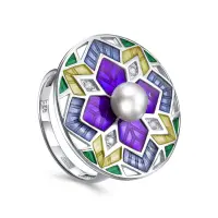 Кольцо из серебра с эмалью, фианитами и жемчугом «Мандала»