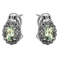 Серебряные серьги с зеленым аметистом и марказитами Swarovski Серебряные серьги с зеленым аметистом и марказитами Swarovski