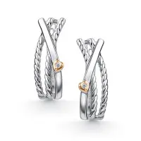 Серьги из серебра с бриллиантами и позолотой «Сердце»