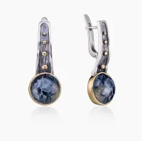 Серебряные серьги с питерситом «Туман» Серебряные серьги с питерситом «Туман»