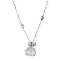 Колье из серебра с горным хрусталем и белым топазом «Роза»