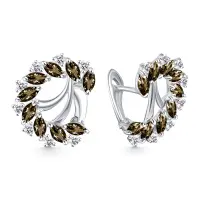 Серебряные серьги с раухтопазами и фианитами