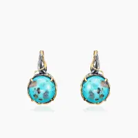 Серьги из серебра «Бирюзовые Тропы» с бирюзой с позолотой Серьги из серебра «Бирюзовые Тропы» с бирюзой с позолотой