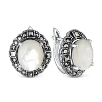 Серьги из серебра с перламутром и марказитами