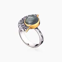 Серебряное кольцо «Серафинитовый Веер»