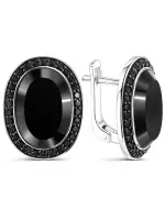 Серебряные серьги с черным ониксом и шпинелью Серебряные серьги с черным ониксом и шпинелью