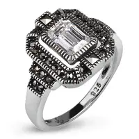 Серебряное кольцо с марказитами Swarovski и фианитом