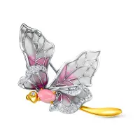 Брошь из серебра с витражной эмалью и перламутром «Стрекоза»