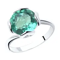 Серебряное кольцо с синтетическим кварцем и фианитами