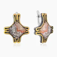 Серебряные серьги «Крест» с агатом Серебряные серьги «Крест» с агатом