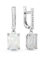 Серьги из серебра с лунным камнем и фианитами