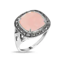 Серебряное кольцо с розовым кварцем и марказитами Swarovski