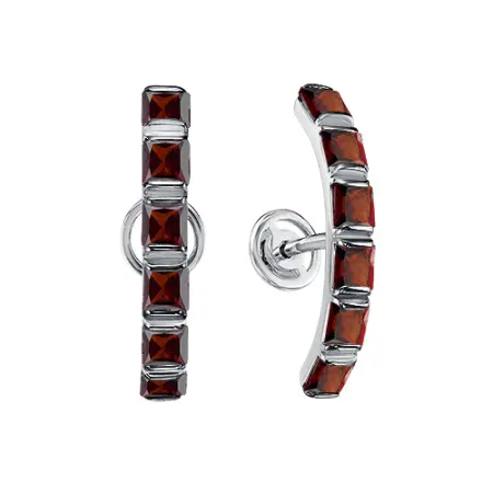 Серебряные серьги-пусеты с гранатами «Дорожка»