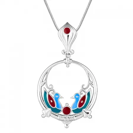 Подвеска из серебра с эмалью «Былинные птицы»