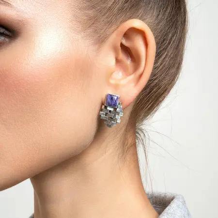 Серьги из серебра с чароитом