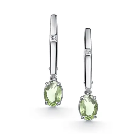 Серьги из серебра с бриллиантами и празиолитом