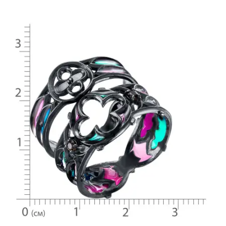 Серебряный набор колец с эмалью и раухтопазом «Готика»