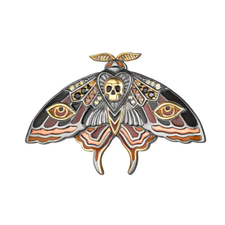 Серебряная брошь с фианитами и эмалью «Бражник мотылек»