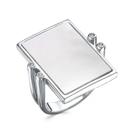 Кольцо из серебра с перламутром и фианитами