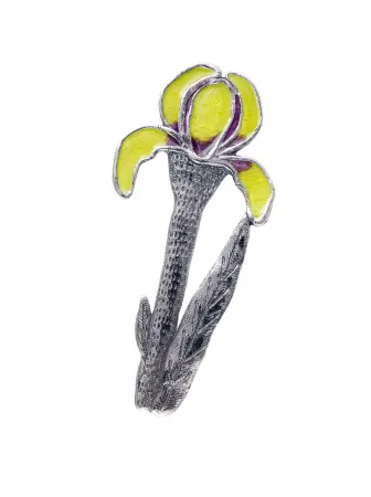 Брошь из серебра с эмалью «Желтый ирис»
