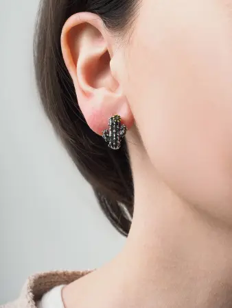 Серьги из серебра с эмалью «Кактусы»