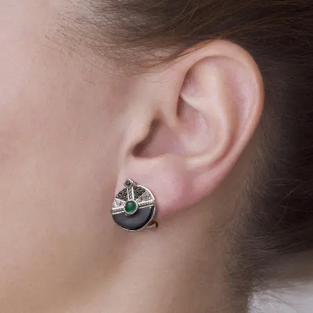 Серьги из серебра с зеленым агатом, шпинелью и топазами