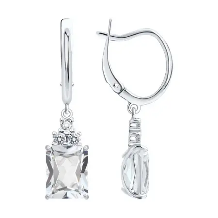 Серьги из серебра с горным хрусталем и фианитами
