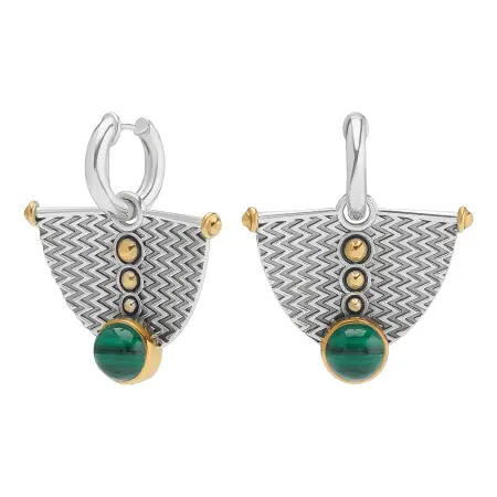 Серьги из серебра с малахитом в позолоте