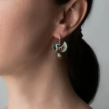 Серьги из серебра с эмалью «Сойка»