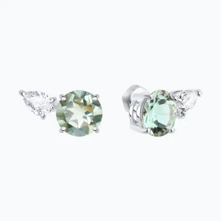 Серебряные серьги-гвоздики с празиолитом и фианитом