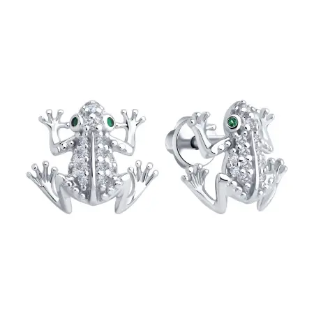 Серьги из серебра с фианитами «Лягушка»