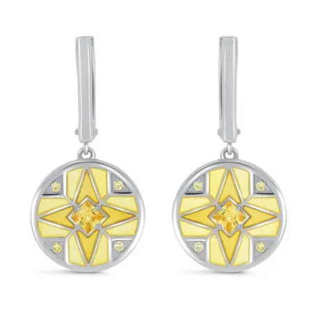 Серьги из серебра с холодной эмалью и фианитами