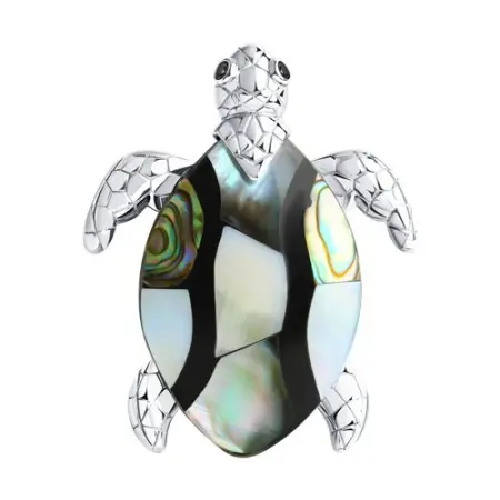 Брошь из серебра с перламутром и фианитами «Черепаха»