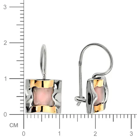 Серьги из серебра с розовым кварцем и золотом