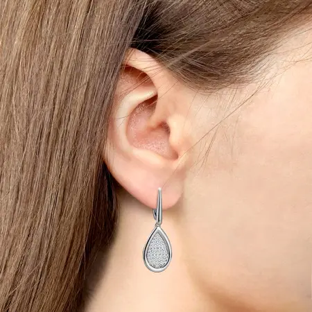 Серьги из серебра с фианитами «Капли»