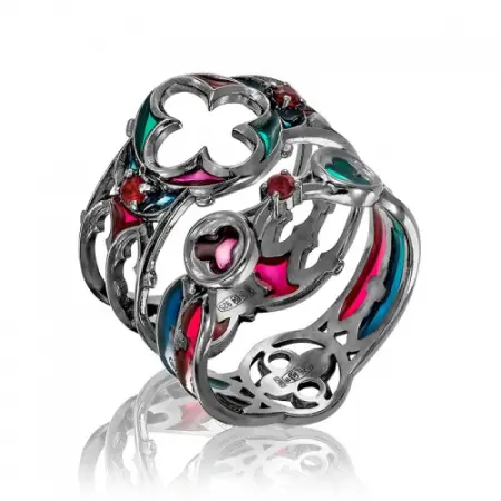 Серебряное кольцо с эмалью и гранатом