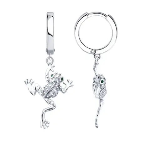 Серьги из серебра с фианитами «Лягушка»